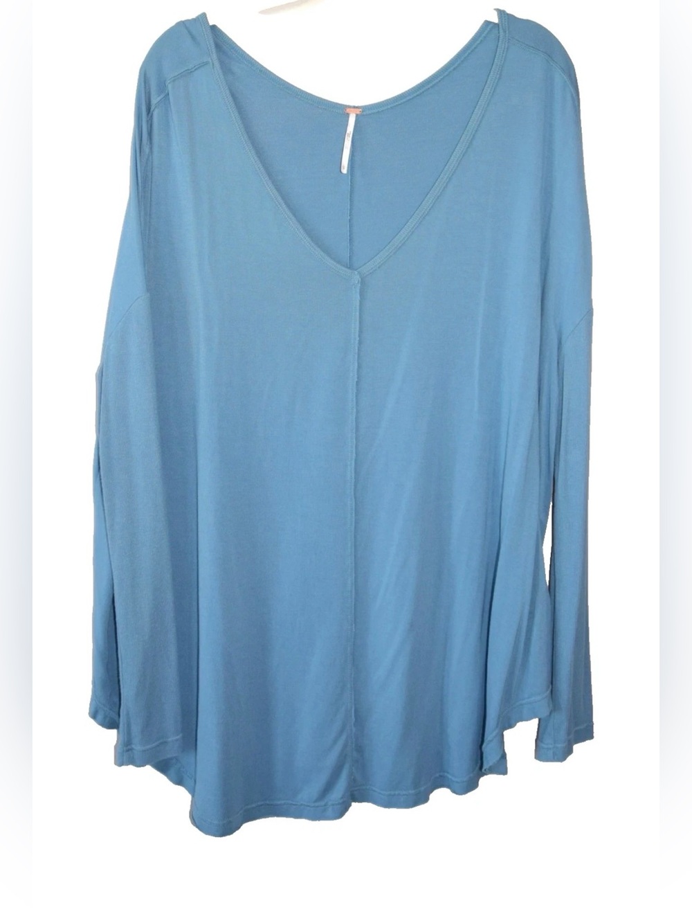 Free People V-Neck Blue Jersey Knit Long Sleeve Top Large